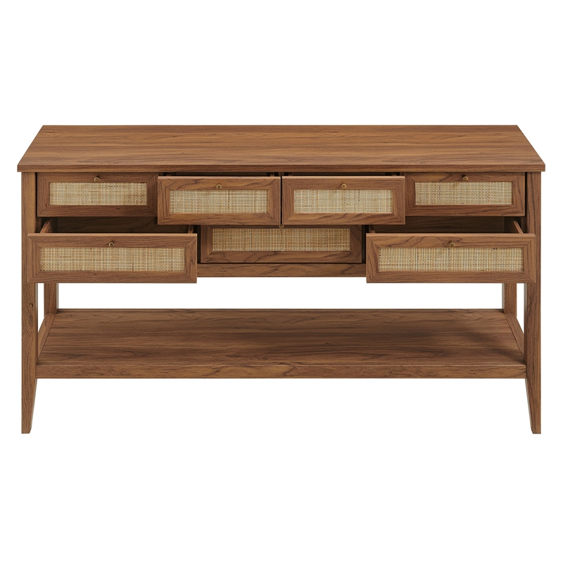 Soma 62 Inch Rattan Console Table in Walnut
