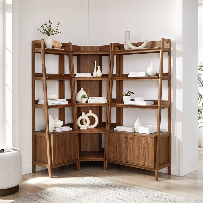 Modway Bixby 3 Piece Corner Bookshelf Set With Wide and Narrow Bookshelves