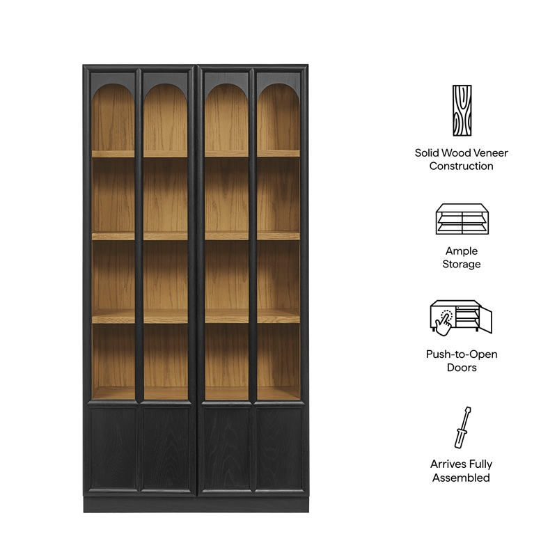 Modway Anwen Solid Wood and Glass Display Cabinet in Black Oak