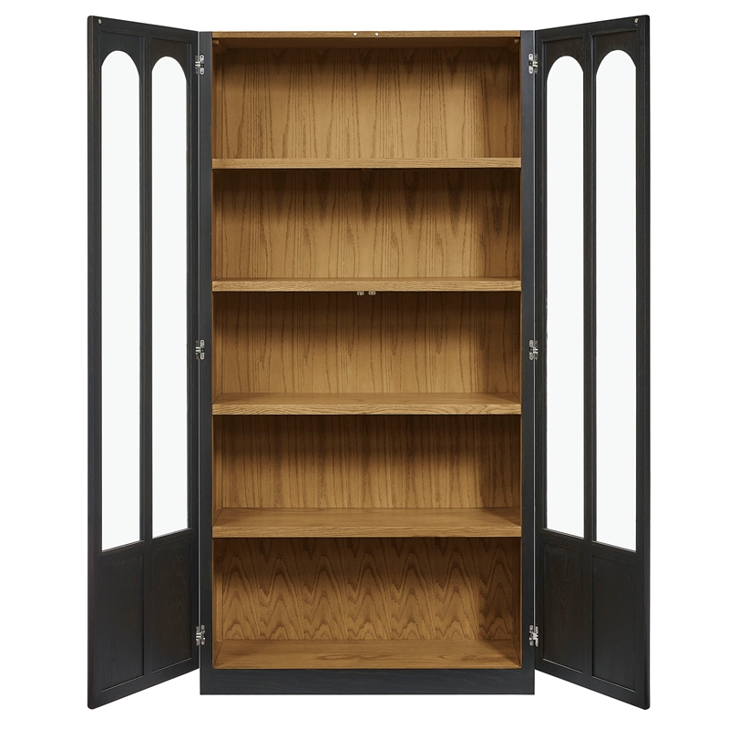 Modway Anwen Solid Wood and Glass Display Cabinet in Black Oak