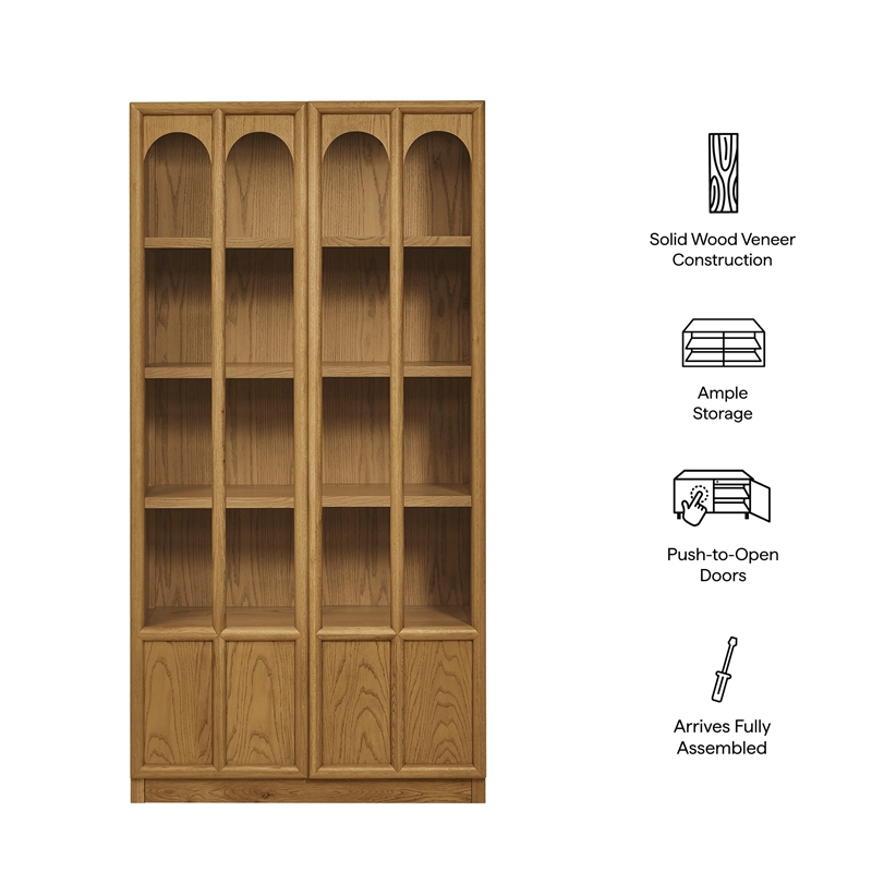 Modway Anwen Solid Wood and Glass Display Cabinet in Oak