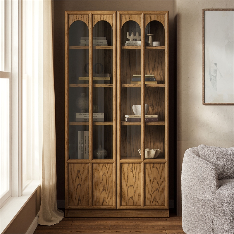 Modway Anwen Solid Wood and Glass Display Cabinet in Oak