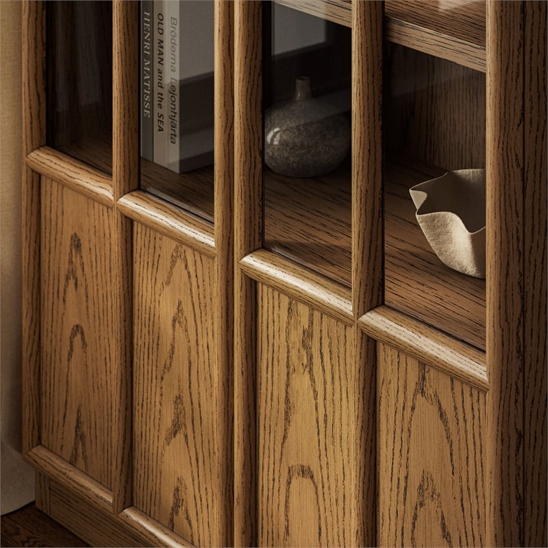 Modway Anwen Solid Wood and Glass Display Cabinet in Oak