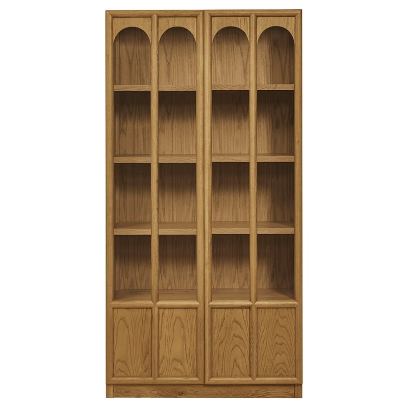 Modway Anwen Solid Wood and Glass Display Cabinet in Oak