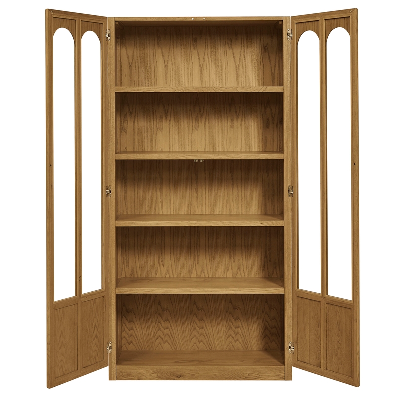 Modway Anwen Solid Wood and Glass Display Cabinet in Oak