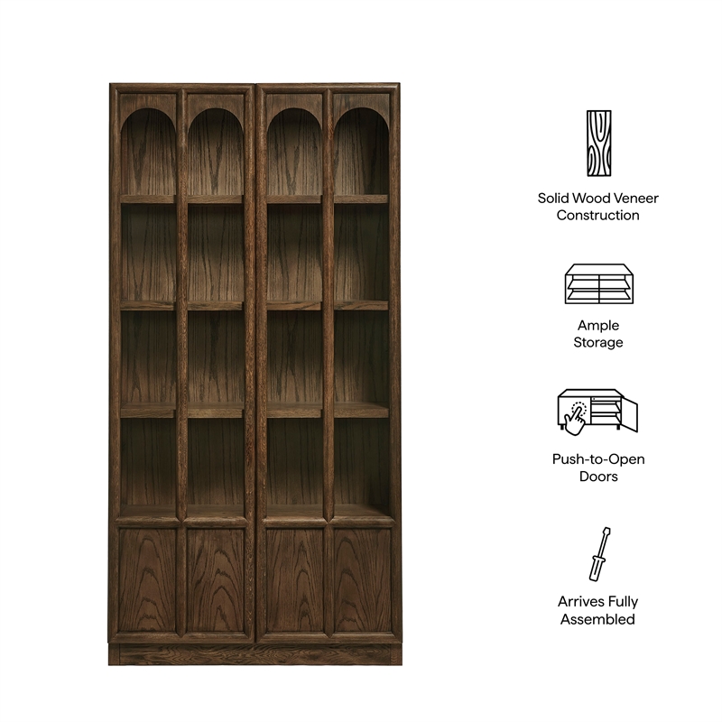 Modway Anwen Solid Wood and Glass Display Cabinet in Walnut