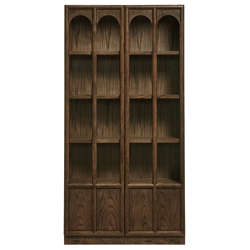 Modway Anwen Solid Wood and Glass Display Cabinet in Walnut