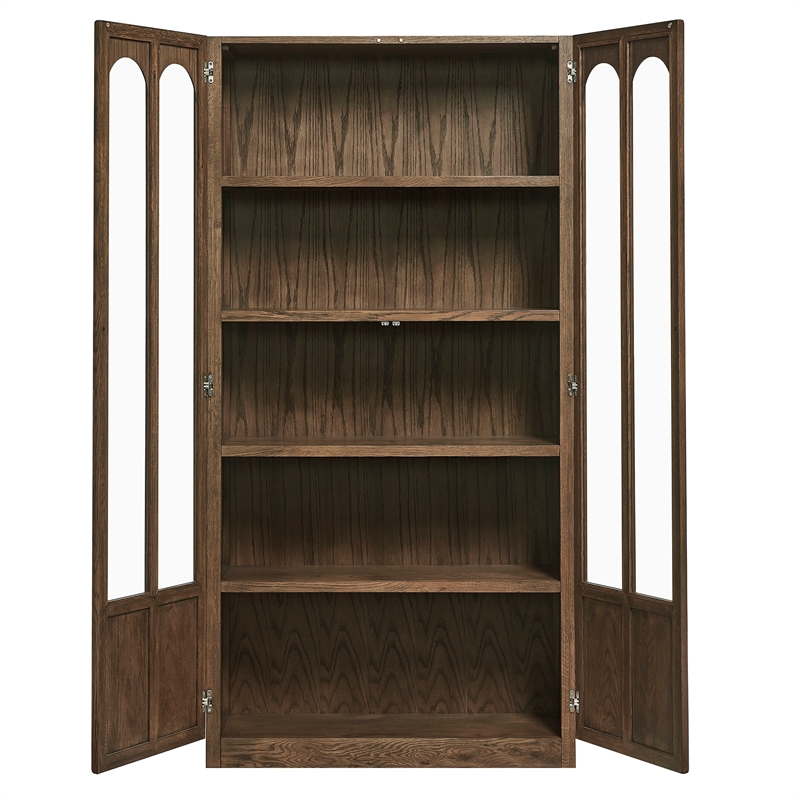 Modway Anwen Solid Wood and Glass Display Cabinet in Walnut