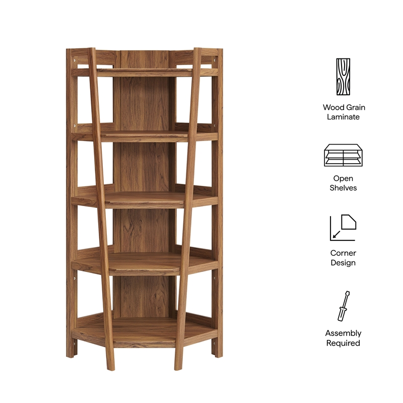 Bixby 71 Inch Corner Bookshelf in Walnut
