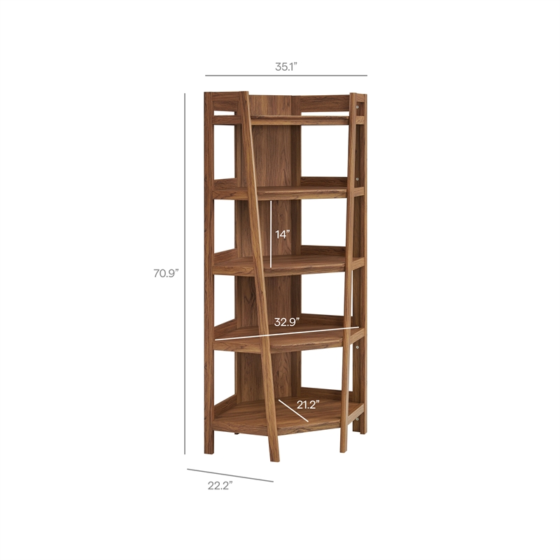 Bixby 71 Inch Corner Bookshelf in Walnut