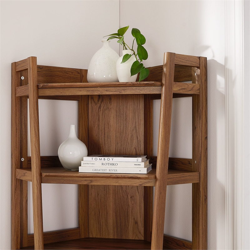 Bixby 71 Inch Corner Bookshelf in Walnut