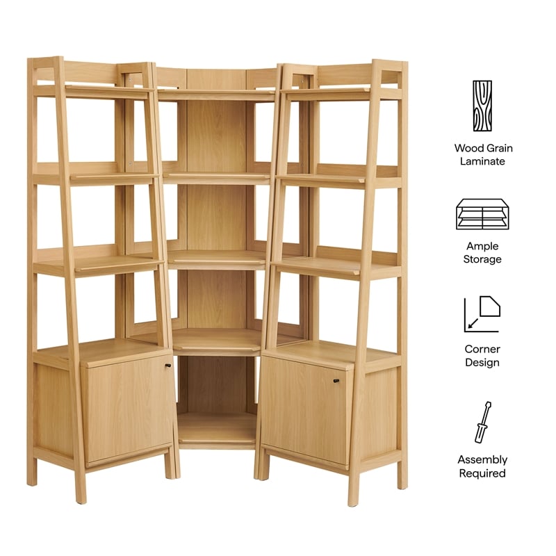 Bixby 3-piece Corner Bookshelf Set with Narrow Bookshelves in Oak