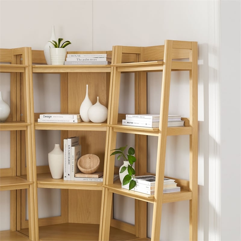 Bixby 3-piece Corner Bookshelf Set with Narrow Bookshelves in Oak
