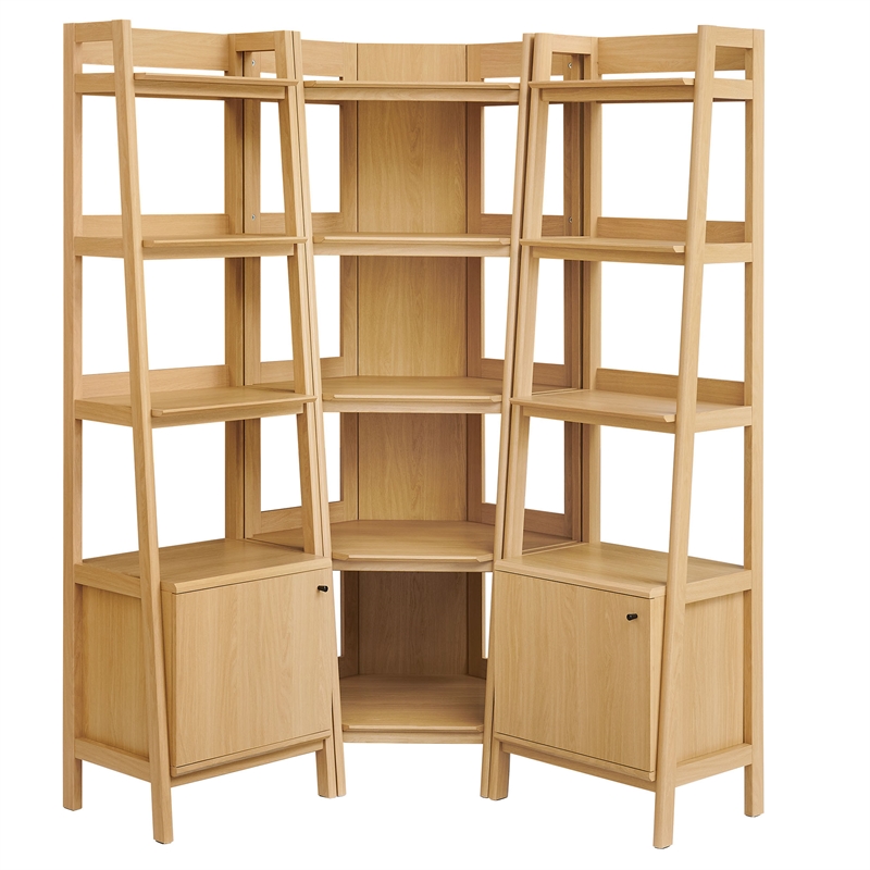 Bixby 3-piece Corner Bookshelf Set with Narrow Bookshelves in Oak