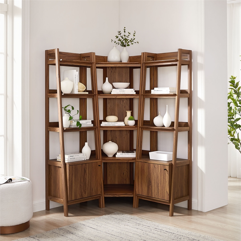 Bixby 3-piece Corner Bookshelf Set with Narrow Bookshelves in Walnut