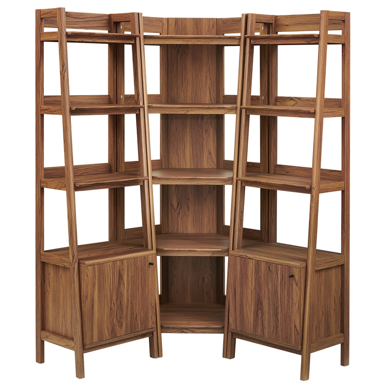 Bixby 3-piece Corner Bookshelf Set with Narrow Bookshelves in Walnut