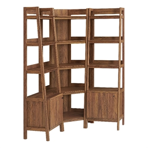 Bixby 3-piece Corner Bookshelf Set with Narrow Bookshelves in Walnut