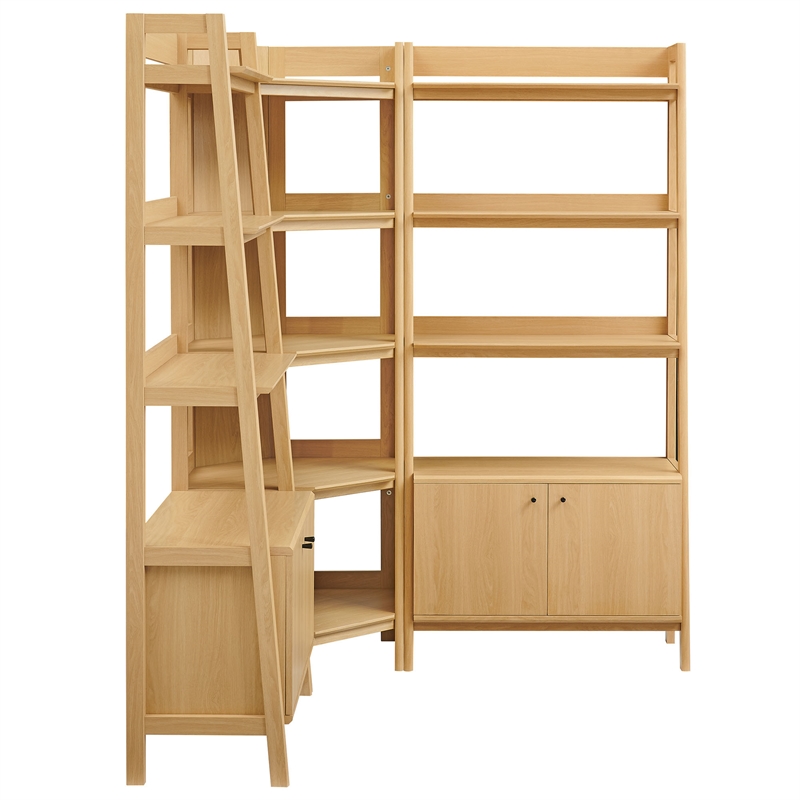 Bixby 3-Piece Corner Bookshelf Set with Wide Bookshelves in Oak
