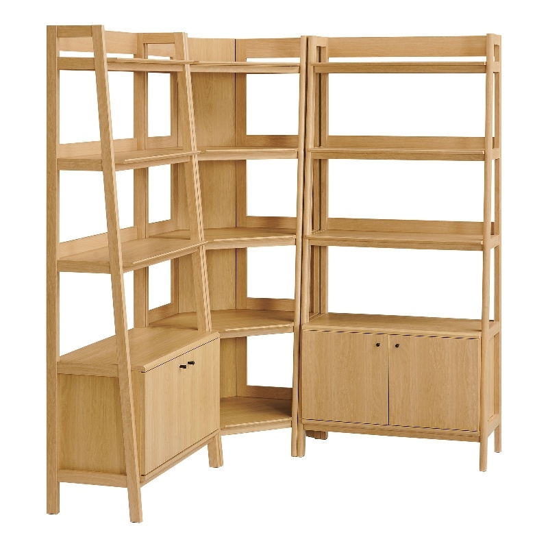 Bixby 3-Piece Corner Bookshelf Set with Wide Bookshelves in Oak