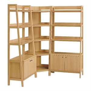 Bixby 3-Piece Corner Bookshelf Set with Wide Bookshelves in Oak