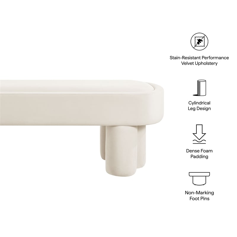 Mossi Oval Performance Velvet Accent Bench in Alabster