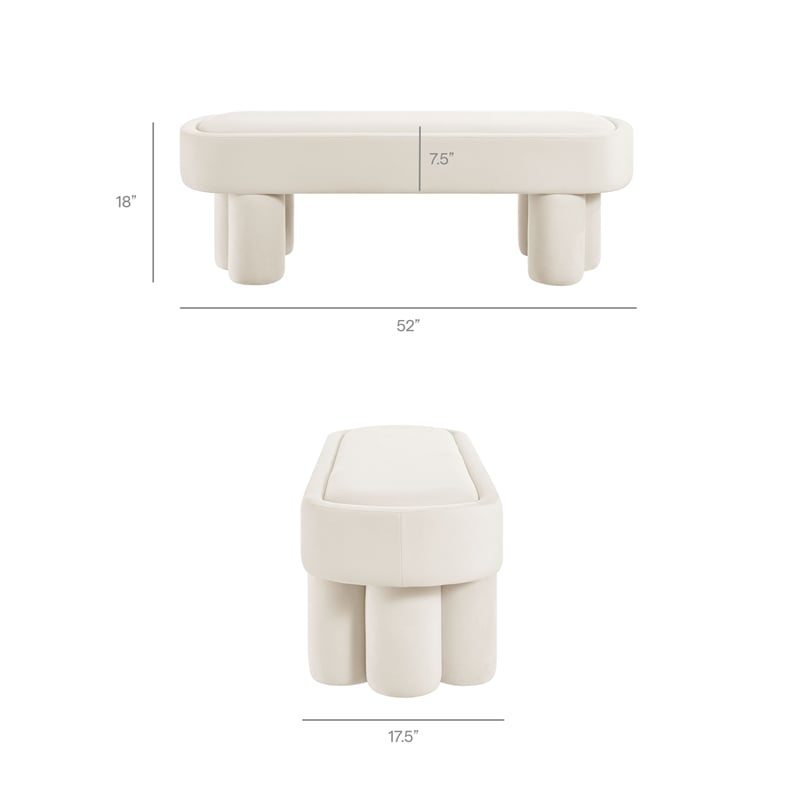 Mossi Oval Performance Velvet Accent Bench in Alabster