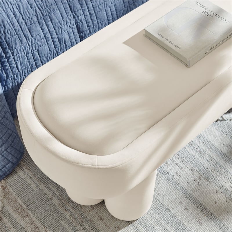 Mossi Oval Performance Velvet Accent Bench in Alabster