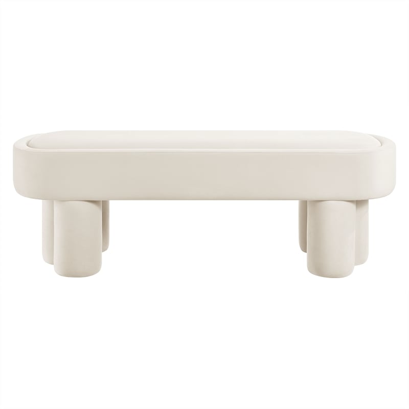 Mossi Oval Performance Velvet Accent Bench in Alabster