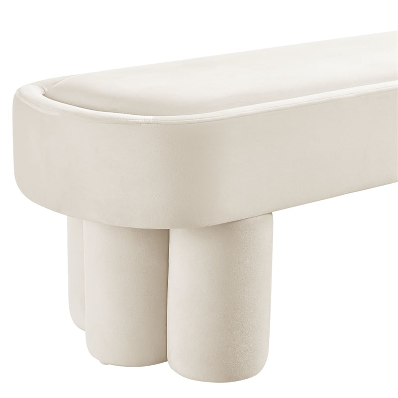 Mossi Oval Performance Velvet Accent Bench in Alabster