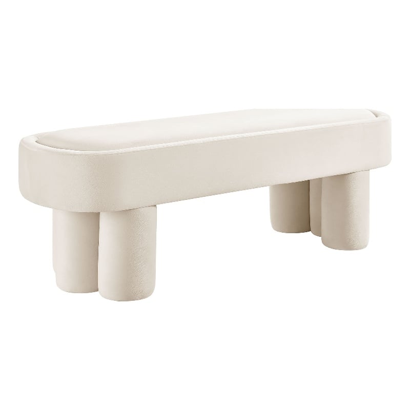 Mossi Oval Performance Velvet Accent Bench in Alabster