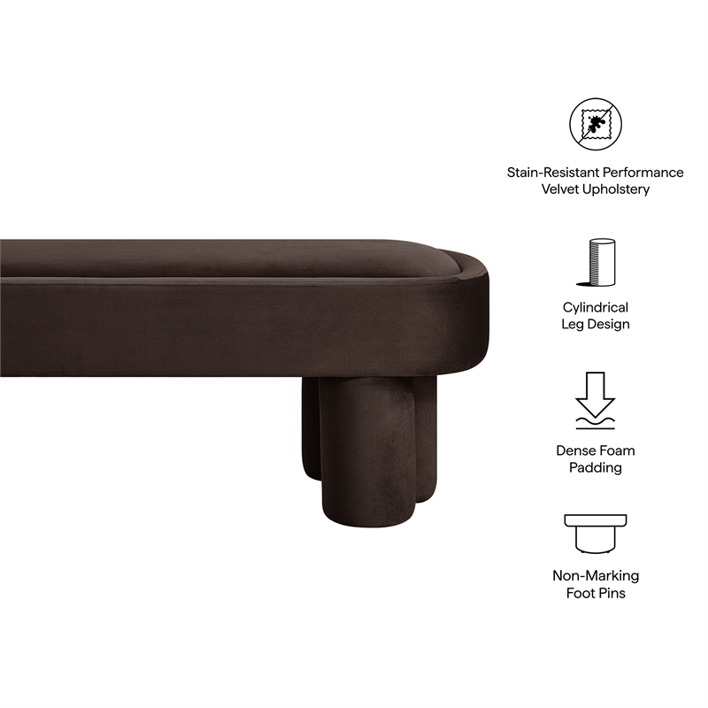 Mossi Oval Performance Velvet Accent Bench in Chocolate Brown