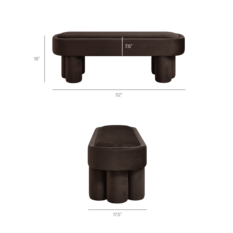 Mossi Oval Performance Velvet Accent Bench in Chocolate Brown