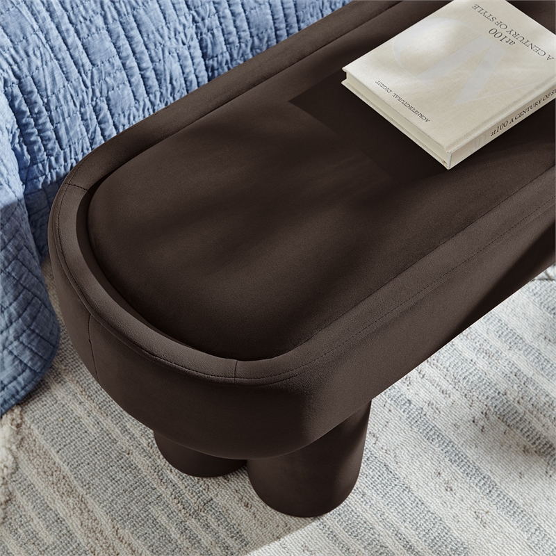 Mossi Oval Performance Velvet Accent Bench in Chocolate Brown
