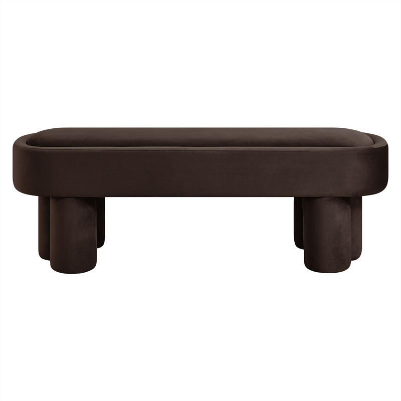 Mossi Oval Performance Velvet Accent Bench in Chocolate Brown