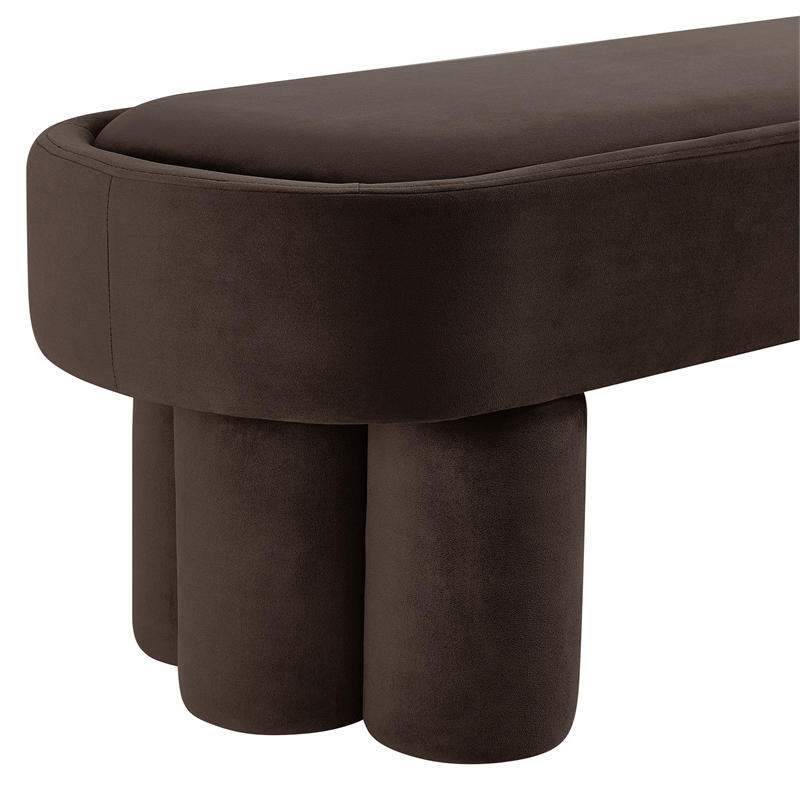 Mossi Oval Performance Velvet Accent Bench in Chocolate Brown
