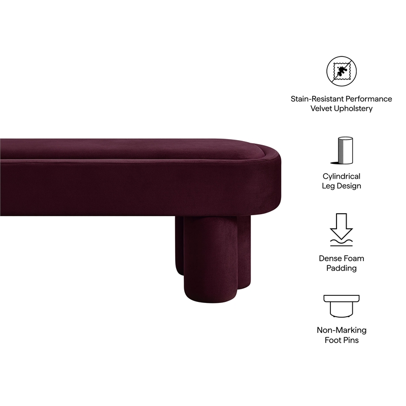 Mossi Oval Performance Velvet Accent Bench in Mulberry