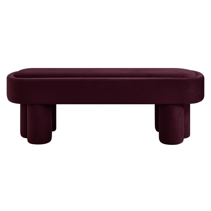Mossi Oval Performance Velvet Accent Bench in Mulberry