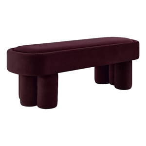 Mossi Oval Performance Velvet Accent Bench in Mulberry