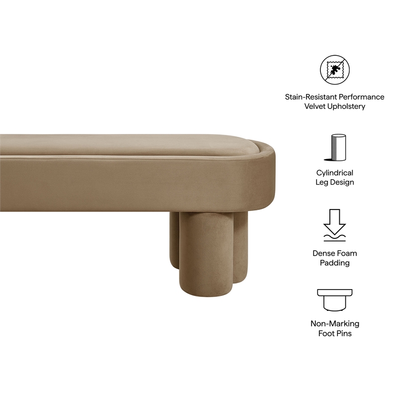 Mossi Oval Performance Velvet Accent Bench in Taupe