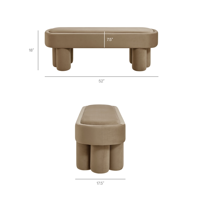 Mossi Oval Performance Velvet Accent Bench in Taupe