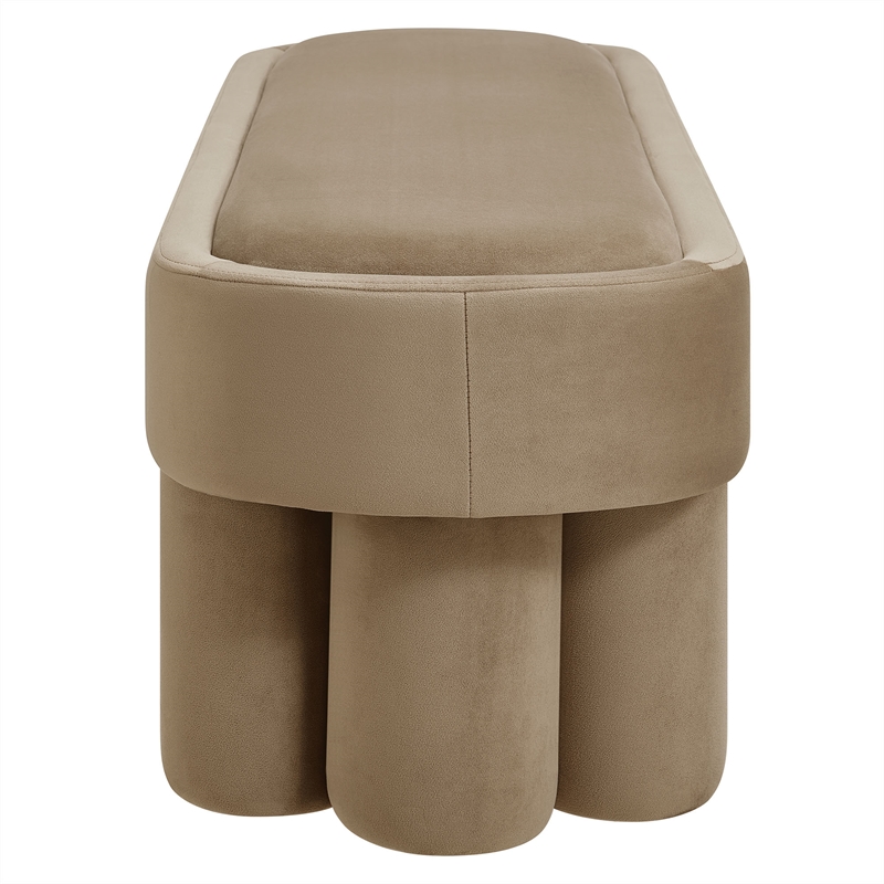 Mossi Oval Performance Velvet Accent Bench in Taupe