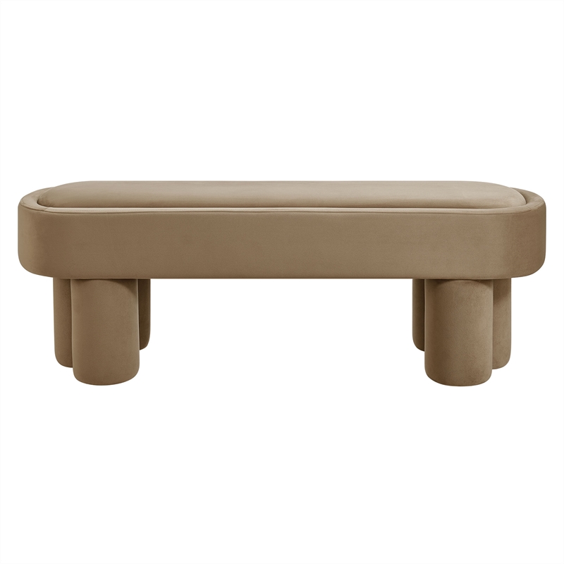 Mossi Oval Performance Velvet Accent Bench in Taupe
