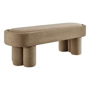 Mossi Oval Performance Velvet Accent Bench in Taupe