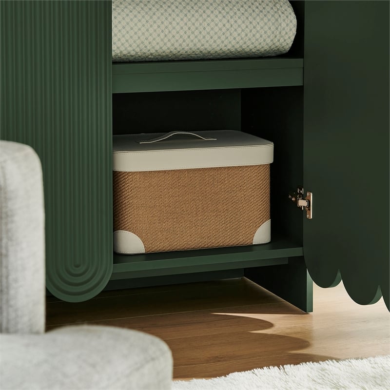 Dahlia 78 Inch Fluted and Scalloped Arched Storage Cabinet in Hunter Green