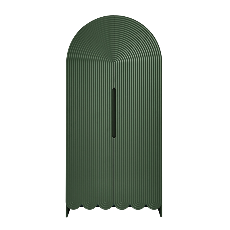 Dahlia 78 Inch Fluted and Scalloped Arched Storage Cabinet in Hunter Green