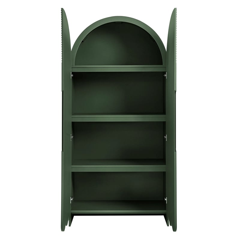 Dahlia 78 Inch Fluted and Scalloped Arched Storage Cabinet in Hunter Green