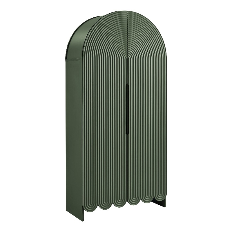 Dahlia 78 Inch Fluted and Scalloped Arched Storage Cabinet in Hunter Green