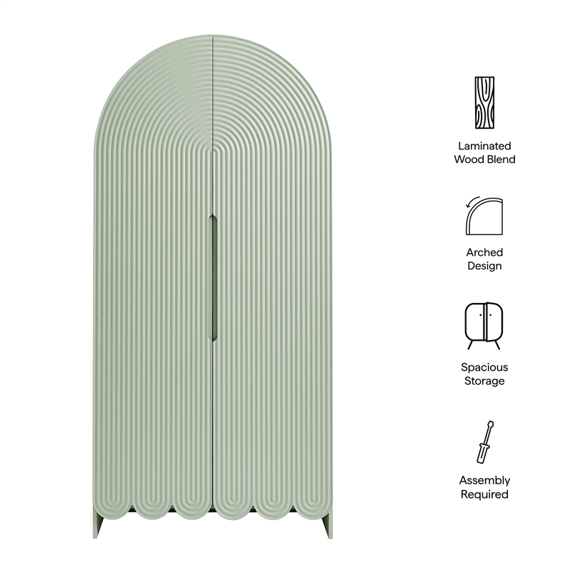 Dahlia 78 Inch Fluted and Scalloped Arched Storage Cabinet in Sage
