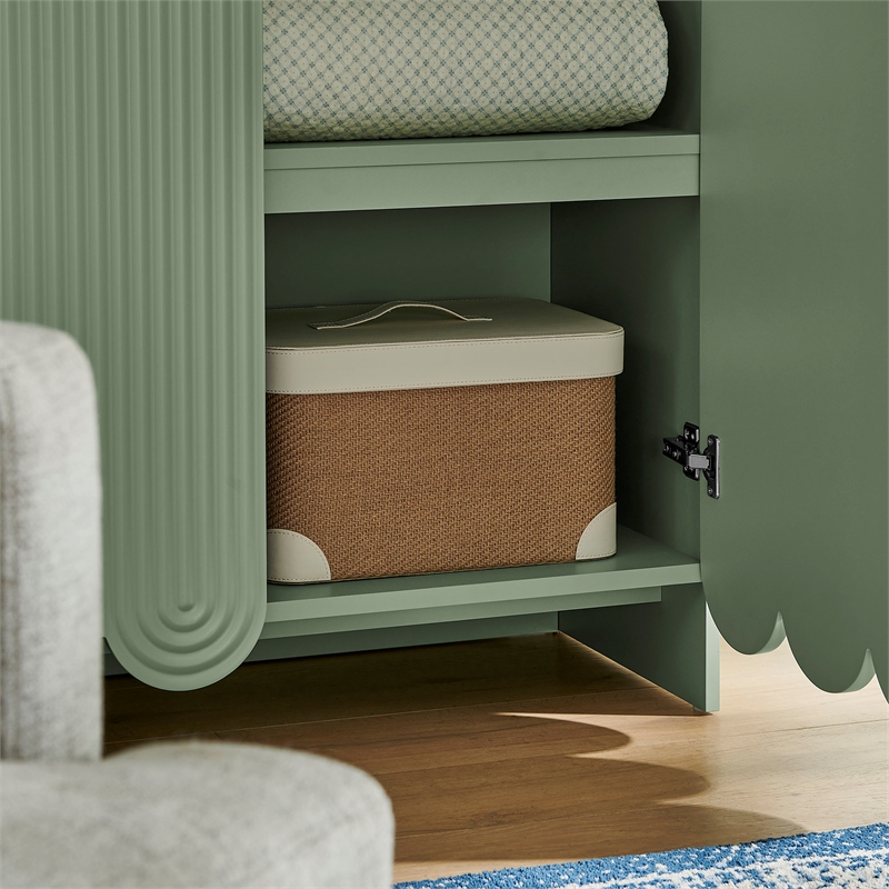 Dahlia 78 Inch Fluted and Scalloped Arched Storage Cabinet in Sage