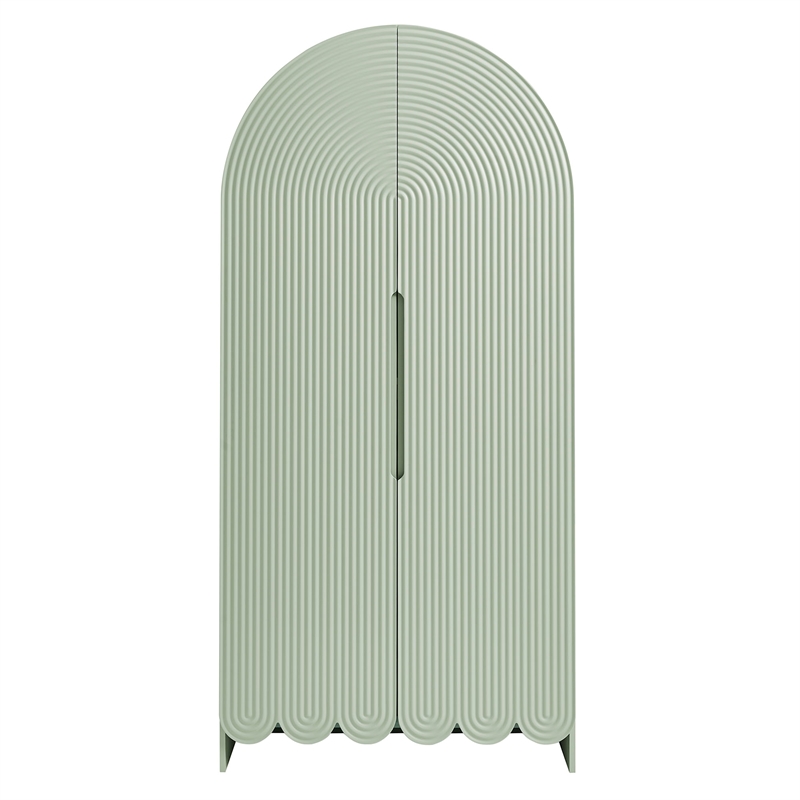 Dahlia 78 Inch Fluted and Scalloped Arched Storage Cabinet in Sage